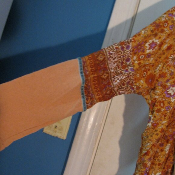 Easel Babydoll Top Small Orange Floral Oversized Flowy One Size Fits Most - Picture 3 of 5